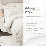 Lush Decor Ella Ruffle Lace Comforter, 3 Piece Set, Full/Queen, White - Cute Comforter - Queen Bedding Set - White Bedding Full Size - Coquette Decor - Ruffle Trim - Lace Trim Lush Decor