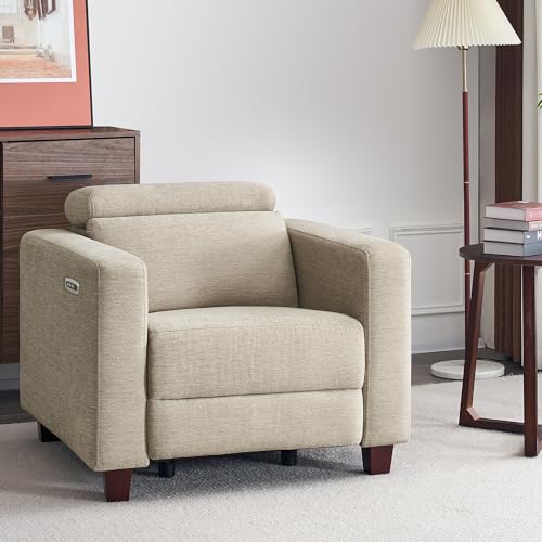 MCombo Zero Wall Recliner Chair, Wall Hugger Power Recliner Chair with Adjustable Headrest, High Wood Leg, USB & Type C Dual Charge Ports, for Living Room, Small Spaces, HL128 (Textile, Beige)