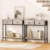 HOOBRO 29.5" Narrow Console Table with 2 Fabric Drawers, Small Entryway Table with 2-Tier Storage Shelves, Sofa Table, Behind Couch Table, for Living Room, Hallway, Greige and Black BG71XG01 HOOBRO