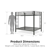 DHP Full Over Full Metal Bunk Bed, Black, Space-Saving Kids Furniture, Sturdy Frame, Guard Rails, Integrated Ladder DHP