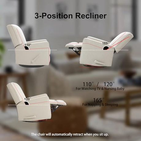 Harkawon Swivel Rocker Recliner Chair, Glider Rocker Recliner, Rocking Chair Nursery, Fabric Chair with High Back, Deep Seat, for Living Room, Bedroom, Beige Harkawon