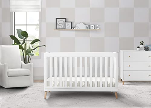 Delta Children Essex 4-in-1 Convertible Baby Crib, Bianca White with Natural Legs - WoodArtSupply