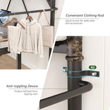 Twin Size Loft Bed with LED Lights and Charging Station, Industrial Heavy Duty Metal Loft Bed Frame with Ladder and Guardrail for Kids Adults, Small Space Saving Design for Bedroom Dorm, Black Jocoevol