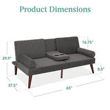 Best Choice Products Mid-Century Modern Upholstered Futon, Convertible Folding Sofa Bed, Small Couch w/Rounded Armrests, 2 Cupholders - Charcoal Best Choice Products