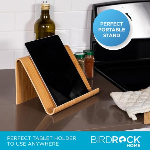 Sofia + Sam Bamboo Tablet Holder and Stand - Natural Wood - Adjustable Base for Surface, E-Readers, Smartphones - Kitchen Tabletop Organizer - Portable Stand for Books, Cookbooks, and Devices Sofia + Sam