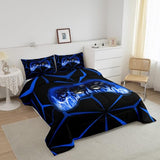 Feelyou Kids Gamer Comforter Set,Gaming Bedding Set Twin Size for Boys Girls,3D Geometric Video Game Console Comforter,Blue and Black Game Contoller Bed Set for All Season Feelyou