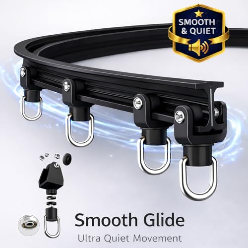 Jilron Room Divider Curtain Ceiling Curtain Track Set for Blackout and Privacy (Black Curtain + Black Track) 106" W x 84" L -1 Piece Jilron
