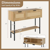 Giantex Rattan Console Table with Storage, 40" Boho Entryway Table w/ 2 Flip Door Cabinets & Shelf, Metal Frame, 2 Anti-Tipping Kits, Narrow Long Behind Couch Sofa Table for Entrance Hallway, Natural Giantex