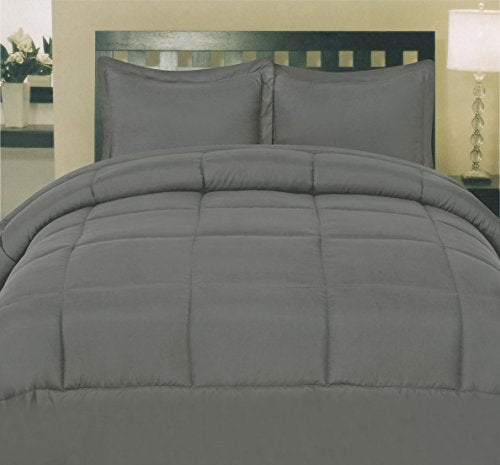 Sweet Home Collection 5 Piece Comforter Set Bag Solid Color All Season Soft Down Alternative Blanket & Luxurious Microfiber Bed Sheets, Gray, Twin Sweet Home Collection