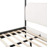 Christopher Knight Home King Size Upholstered Canopy Bed Frame with Boucle Fabric, Curved Headboard and Iron Legs, Modern Platform Bed Frame with Slats No Box Spring Needed, White