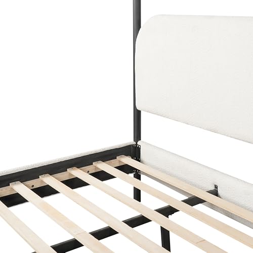 Merax King Size Canopy Bed with Upholstered Headboard, Modern Platform Bed Frame with Iron Legs, No Box Spring Needed