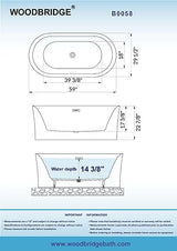 WOODBRIDGE 59" Acrylic Freestanding Bathtub Contemporary Soaking Tub with Matte Black Overflow and Drain, White Tub WOODBRIDGE