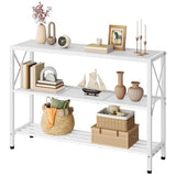 Hoctieon White Industrial Console Table, 3 Tier Entryway Tables, Hallway Desk, Narrow Sofa Tables with Shelves, Entrance Table for Entryway, Living Room, Foyer, Hallway, Office, White Hoctieon