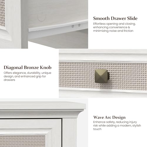RoyalCraft Console Table with Drawers, Small Rattan Wood Entryway Table with Storage, Boho Narrow Long Sofa Table for Living Room, Hallway, Grayish White RoyalCraft