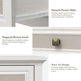 RoyalCraft Console Table with Drawers, Small Rattan Wood Entryway Table with Storage, Boho Narrow Long Sofa Table for Living Room, Hallway, Grayish White RoyalCraft