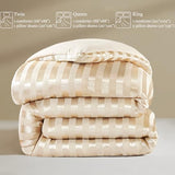 Whale Flotilla 3-Piece Reversible Silky Soft Queen Comforter Set, Luxury Stripe Satin Comforters Full Size Bedding Set with 2 Satin Pillowcases, Lightweight Duvet for All Seasons, Champagne Whale Flotilla