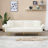 Zentrava White 79" Convertible Futon Sofa Bed with Adjustable Backrest & Armrests, Modern Corduroy Folding Loveseat Sleeper Couches with Two Soft Pillows for Living Room Apartment Office (White) Zentrava