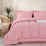 DOWNCOOL Full Size Comforter Sets, 7Pcs Full Size Bedding Sets Pink, All Season Down Alternative Bedding Comforter Sets with Comforter, Flat Sheet, Fitted Sheet, 2 Pillow Shams & 2 Pillowcases DOWNCOOL