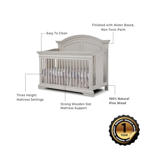 Sorelle Furniture High Arch Portofino Crib, Classic 4-in-1 Convertible Crib, Crib Made of Wood, Wooden Baby Bed, Toddler Bed, Child’s Daybed and Full-Size Bed, Nursery Furniture-Brushed Ivory - WoodArtSupply