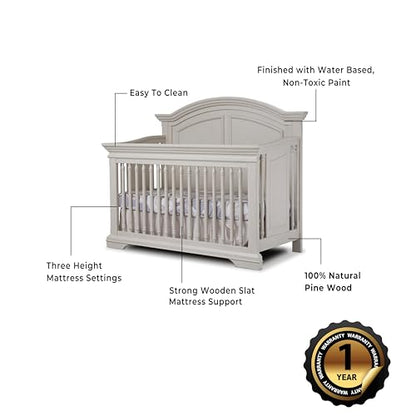 Sorelle Furniture High Arch Portofino Crib, Classic 4-in-1 Convertible Crib, Crib Made of Wood, Wooden Baby Bed, Toddler Bed, Child’s Daybed and Full-Size Bed, Nursery Furniture-Brushed Ivory - WoodArtSupply