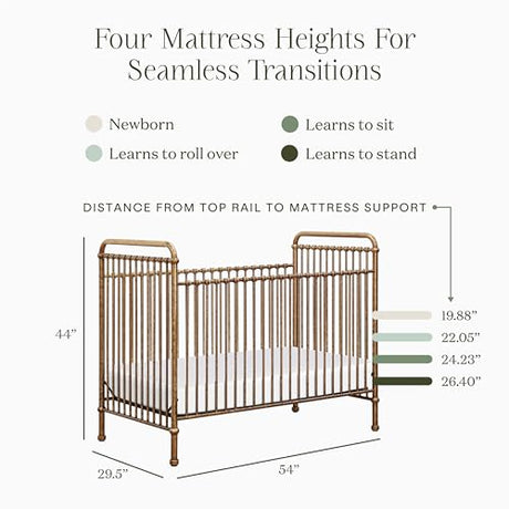 Namesake Abigail 3-in-1 Convertible Baby Crib (Gold) - GREENGUARD Gold Certified - Convertible Crib to Toddler Bed and Daybed - Baby Bed w/ 4 Adjustable Heights - Vintage Baby Crib Convertible NAMESAKE