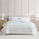 Martha Stewart - King Quilt Set, 100% Cotton Reversible Bedding Set, Incredibly Soft Feel for Year Round Comfort, 3 Piece Bed Set with Matching Pillowcases (Flower Block Print Blue) Martha Stewart