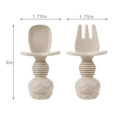 PandaEar 6 Pack Silicone Baby Spoons and Fork Feeding Set- Anti-Choke First Self Feeding Utensils for Baby Led Weaning Ages 3 Months (Tan,Walnut&Grey) PandaEar