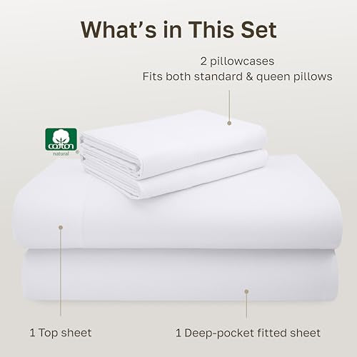 California Design Den Full Size Bed Sheets Set - Luxury 600 Thread Count 100% Cotton Sateen, Deep Pockets with All Around Elastic for a Snug Fit, Durable Bedding Set - White California Design Den