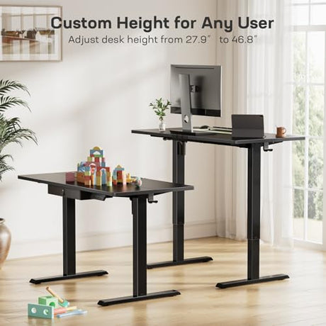 Marsail 48x24 Electric Standing Desk with Drawer, Computer Desk, Sit Stand Office Table with Storage & Hooks & Cable Management, Ergonomic Height Adjustable Table for Home Office, Black Marsail