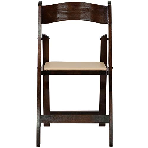 Flash Furniture 4 Pack HERCULES Series Fruitwood Wood Folding Chair with Vinyl Padded Seat - WoodArtSupply