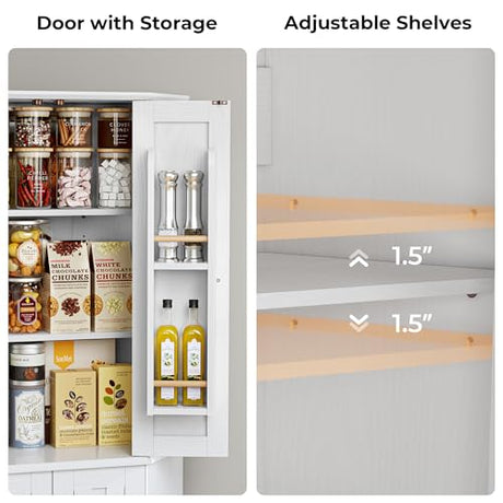 IRONCK Corner Cabinet, 72" H Kitchen Pantry Storage Cabinet, 4 Barn Doors with Storage Rack, 4 Adjustable Shelves, 6-Tier Tall Food Pantry Cabinet, Farmhouse Hutch for Kitchen Dining Room, White IRONCK