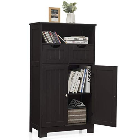 Tangkula Bathroom Floor Cabinet, Storage Cabinet w/Open Shelf, 2 Doors & 2 Adjustable Drawers, Standing Cupboard for Kitchen, Bathroom Cabinet for Living Room Home Office (Espresso) Tangkula