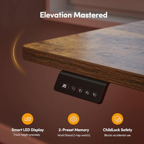 CubiCubi L Shaped Standing Desk 63 x 55 Inch Adjustable Height, Electric Corner Desk, Sit Stand Home Office Desk with Splice Board, Rustic Brown CubiCubi