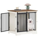 Hzuaneri 27.2" Dog Crate Furniture with Barn Door, Heavy Duty Dog Kennel Indoor with 2 Doors, Wooden Pet Cage End Table for Small Medium Dogs up to 22 lb, Anti-Chew Anti-Escape, White Brown DFC84314B Hzuaneri