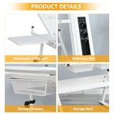 BAOMKONG Drafting Table and Stool Set, Tempered Glass Drawing Table with Adjustable Tabletop and Height Art Table for Artist Painters Home Office, White BAOMKONG