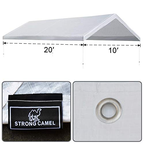 Strong Camel 10'x20' Carport Replacement Canopy Cover for Tent Top Garage Shelter Cover with Ball Bungees (Only Cover, Frame is not Included) Strong Camel