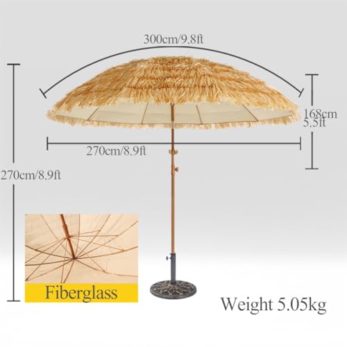 Hawaii Tiki Umbrella 5ft, 10ft Tiltable Tropical Outdoor Patio Garden Parasol, Outdoor Beach Umbrella with Carrying Bag, Portable Straw Sunshade (Color : Wood color, Size : 160cm/5ft) HEBEHO