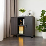 GREATMEET 31.5" H Lockable Storage Cabinet, Small Locking Cabinet with Doors and Adjustable Shelves, Metal Garage Storage Cabinets, Utility Cabinets for Office,Home,Garage,Classroom, Black GREATMEET