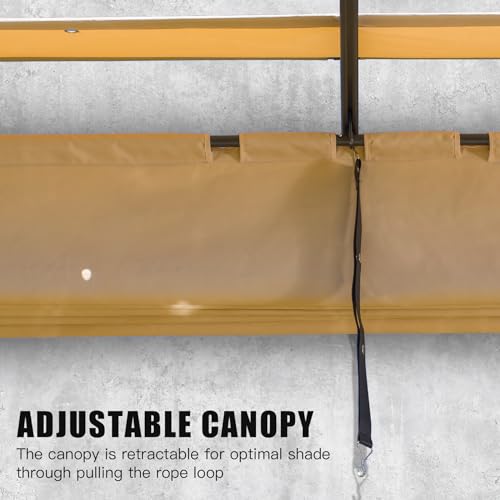 Domi Outdoor Living 9’ x 13’ Outdoor Retractable Pergola Against The Wall with Weather-Resistant Canopy Aluminum Garden Pergola Patio Grill Gazebo for Courtyard domi outdoor living