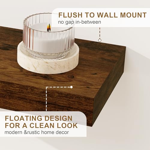 Fun Memories 55 Inch Fireplace Mantel Shelf -Long Floating Shelf, Wall Mounted Farmhouse Display Shelf with Invisible Heavy Duty Metal Bracket, Brown Fun Memories