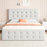 IDEALHOUSE Full Size Bed Frame with 4 Storage Drawers and Headboard, Faux Leather Upholstered Platform Bed Frame with Wooden Slats Support, Button Tufted Design, No Box Spring Needed, Beige IDEALHOUSE