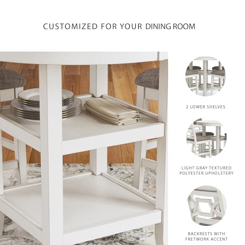Signature Design by Ashley Erinberg Casual Counter Height Dining Table and 4 Armless Upholstered Bar Stools with Footrest and 2 Shelves, Set of 5, White & Light Gray Signature Design by Ashley