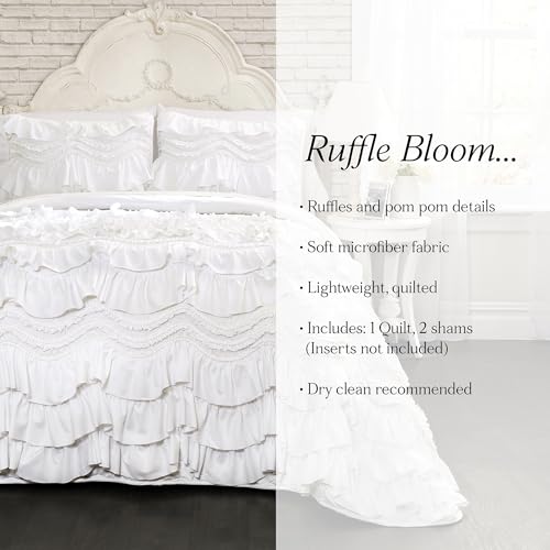 Lush Decor Kemmy Quilt Set, 3 Piece Set Full/Queen, White - Ruffled Bedding Set - Queen Size Quilt Full - White Bedding - Coquette Decor Lush Decor