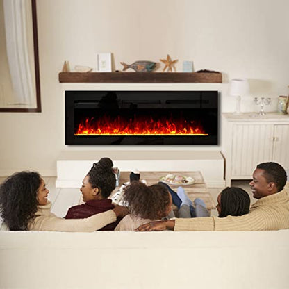 GarveeHome 60 Inch Electric Fireplace, Wall Mounted Electric Fireplace, Remote Control with Timer,Touch Screen,Adjustable Flame Color and Speed,750W/1500W