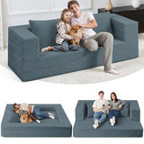 Cansunna Futon Sofa Bed with Pillow, 3-in-1 Sleeper Sofa Bed with Removable Cover, Convertible Floor Sofa Bed, No Assembly Boneless Couch for Living Room, Bedroom Cansunna