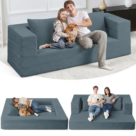 Cansunna Futon Sofa Bed with Pillow, 3-in-1 Sleeper Sofa Bed with Removable Cover, Convertible Floor Sofa Bed, No Assembly Boneless Couch for Living Room, Bedroom Cansunna