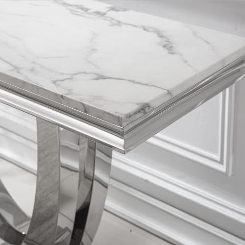 Maotifeys 47" Marble Console Table Modern White Faux Marble Entryway Table with U-Shape Silver Mirrored Stainless Steel Base Luxury Accent Sofa Table for Living Room Hallway Corridor Table Maotifeys