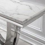 Maotifeys 47" Marble Console Table Modern White Faux Marble Entryway Table with U-Shape Silver Mirrored Stainless Steel Base Luxury Accent Sofa Table for Living Room Hallway Corridor Table Maotifeys