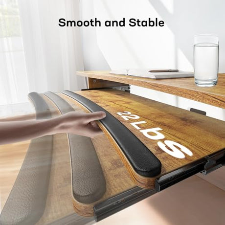 HUANUO 55" x 24" Electric Standing Desk with Large Keyboard Tray(26.7"), Adjustable Height Stand Up Desk for Home Office, 4 Memory Height Settings, 2 Headphone Hooks, Computer Workstation, Vintage HUANUO