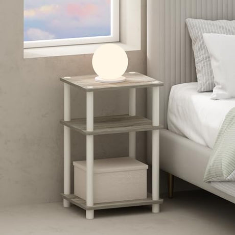 Furinno Just 3-Tier Turn-N-Tube Open Storage Nightstand, 1-Pack, Plastic Poles, Sonoma Oak/White Furinno